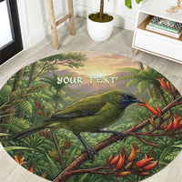 Bellbird New Zealand Personalised Round Carpet Korimako Harakeke Flower Native Forest LT22 Green - Polynesian Pride
