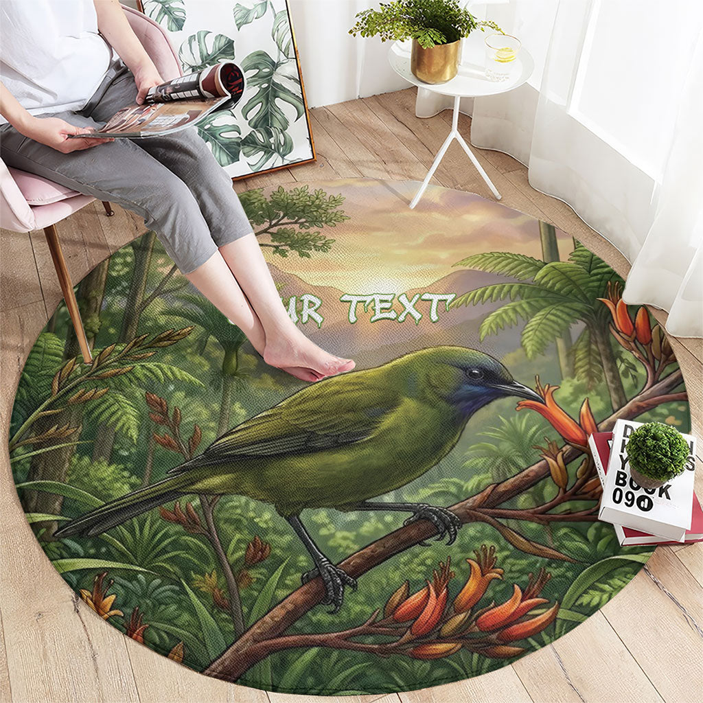 Bellbird New Zealand Personalised Round Carpet Korimako Harakeke Flower Native Forest LT22 - Polynesian Pride