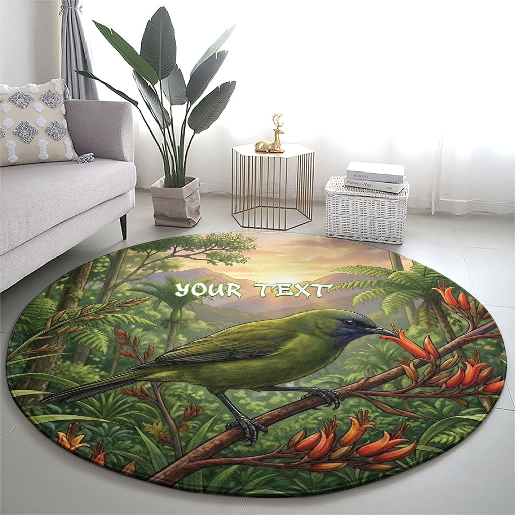 Bellbird New Zealand Personalised Round Carpet Korimako Harakeke Flower Native Forest LT22 - Polynesian Pride