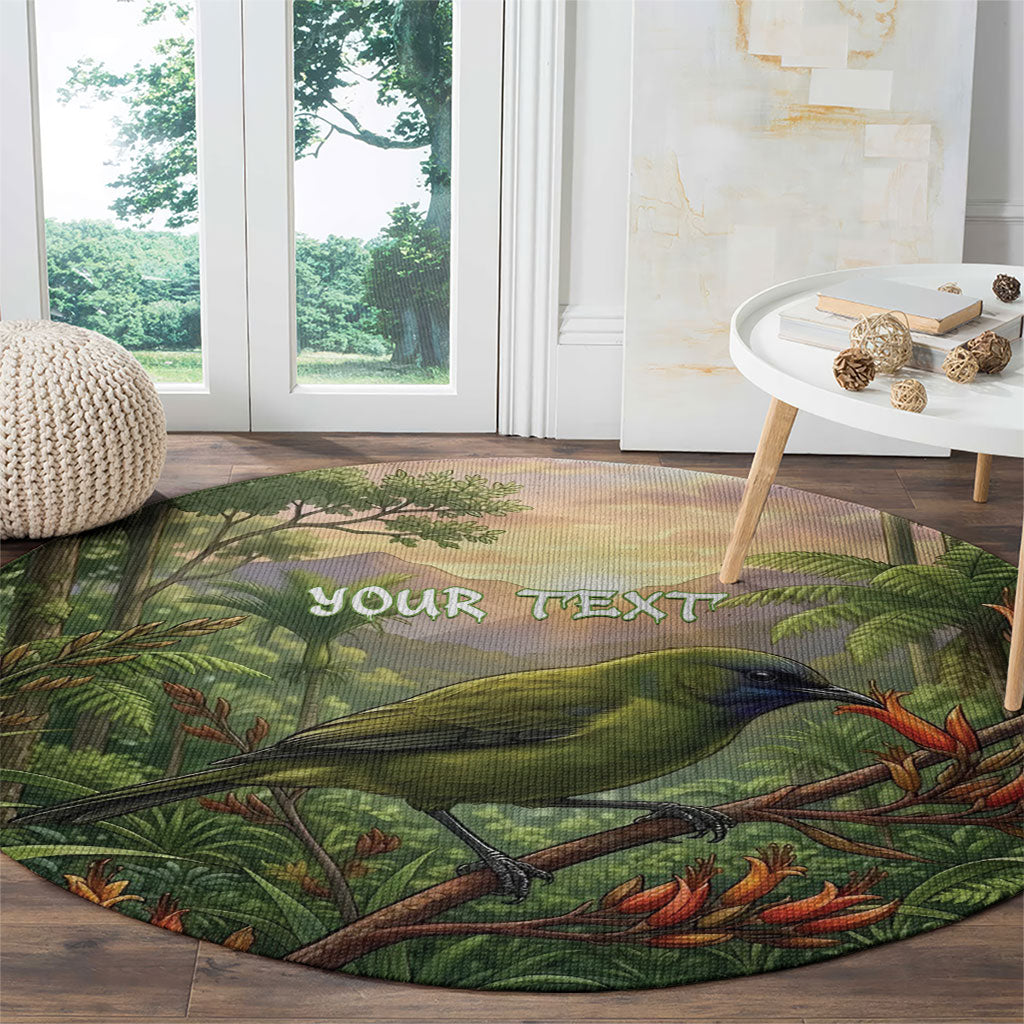 Bellbird New Zealand Personalised Round Carpet Korimako Harakeke Flower Native Forest LT22 - Polynesian Pride