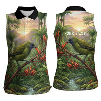 Bellbird New Zealand Personalised Women Sleeveless Polo Shirt Korimako Harakeke Flower Native Forest