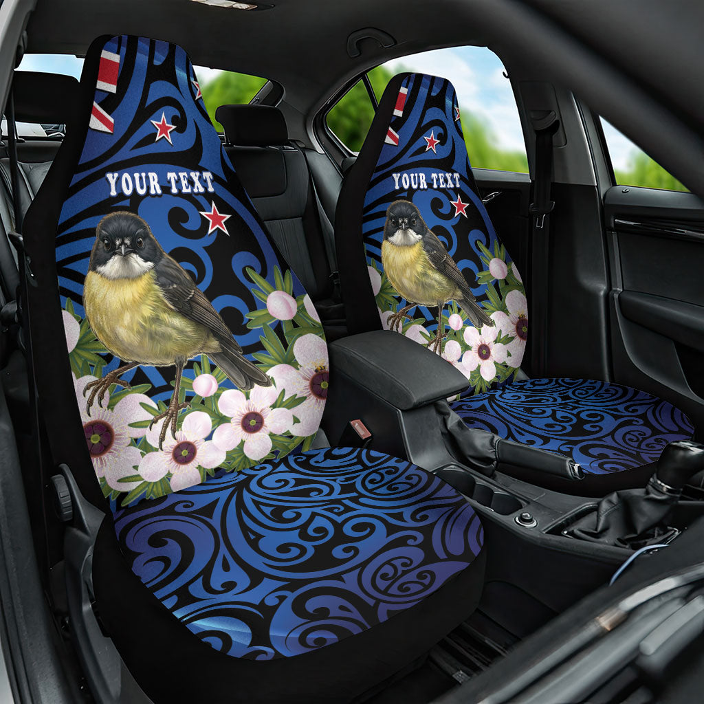 Tomtit New Zealand Personalised Car Seat Cover Miromiro Manuka Flower Maori Pattern