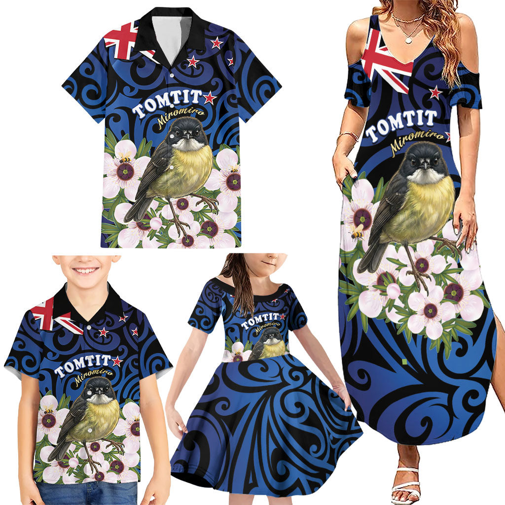 Tomtit New Zealand Personalised Family Matching Summer Maxi Dress and Hawaiian Shirt Miromiro Manuka Flower Maori Pattern