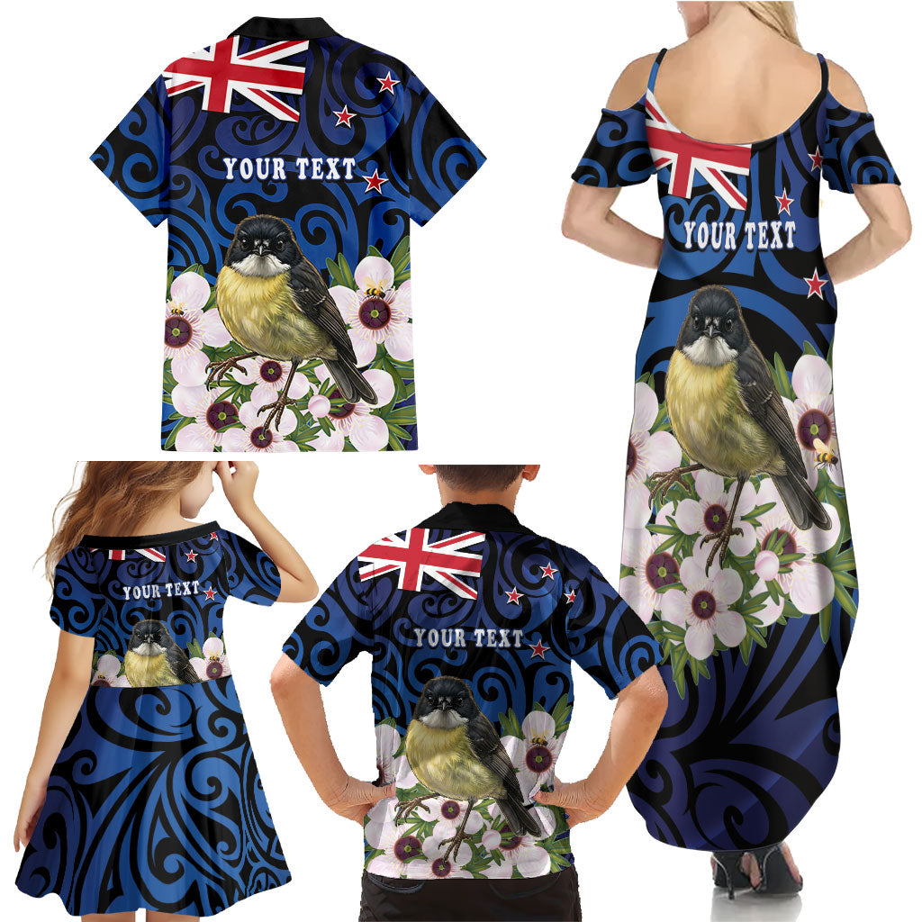 Tomtit New Zealand Personalised Family Matching Summer Maxi Dress and Hawaiian Shirt Miromiro Manuka Flower Maori Pattern