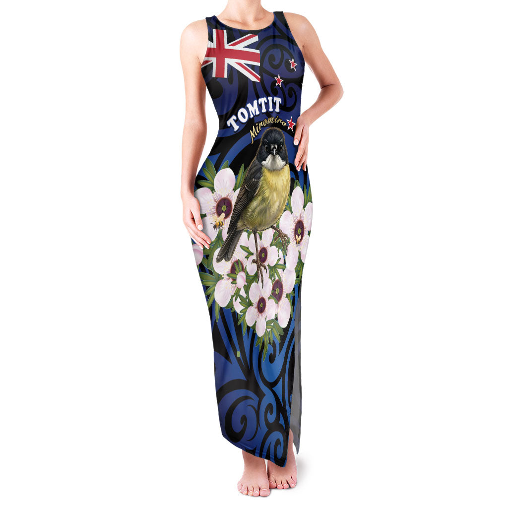 Tomtit New Zealand Personalised Family Matching Tank Maxi Dress and Hawaiian Shirt Miromiro Manuka Flower Maori Pattern