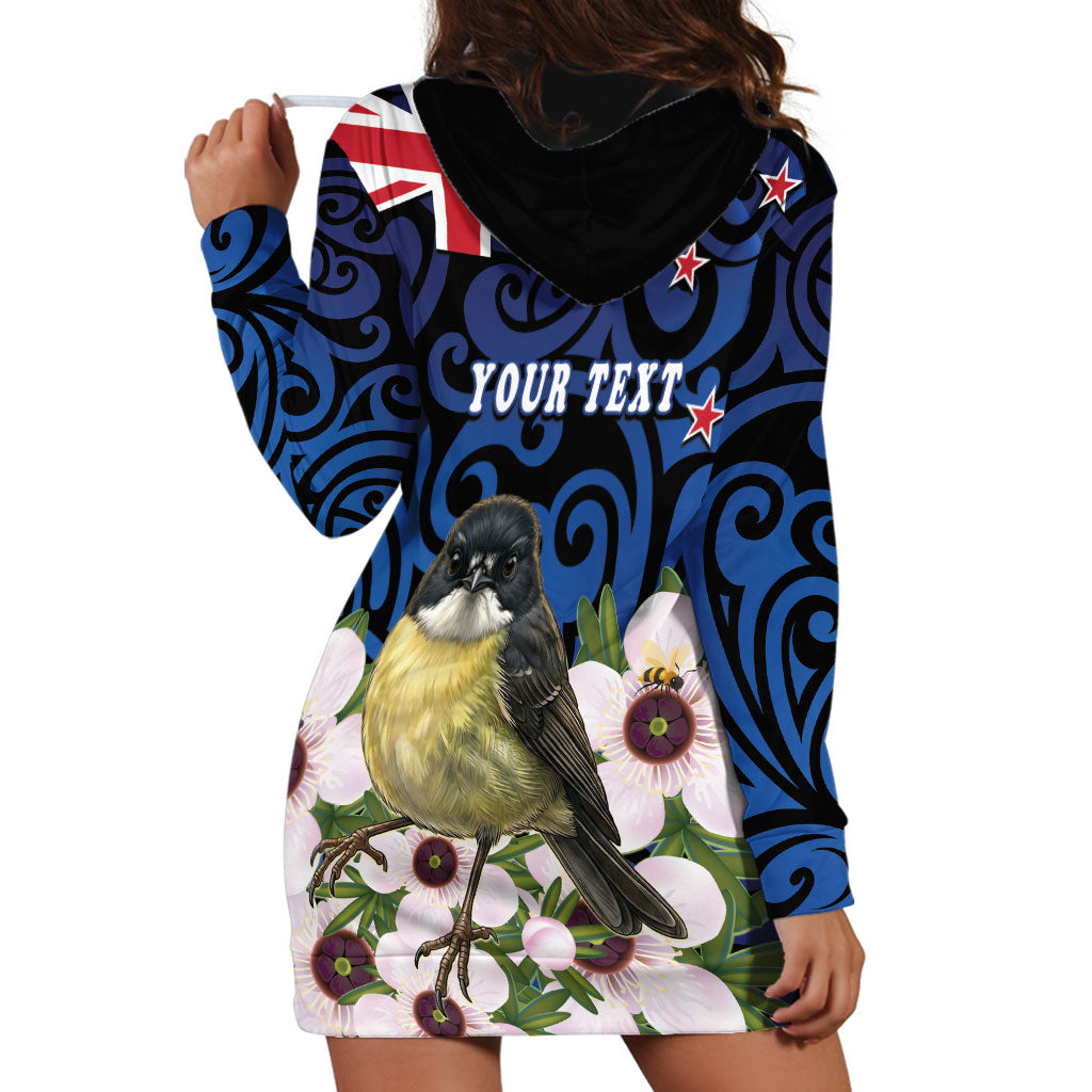 Tomtit New Zealand Personalised Hoodie Dress Miromiro Manuka Flower Maori Pattern