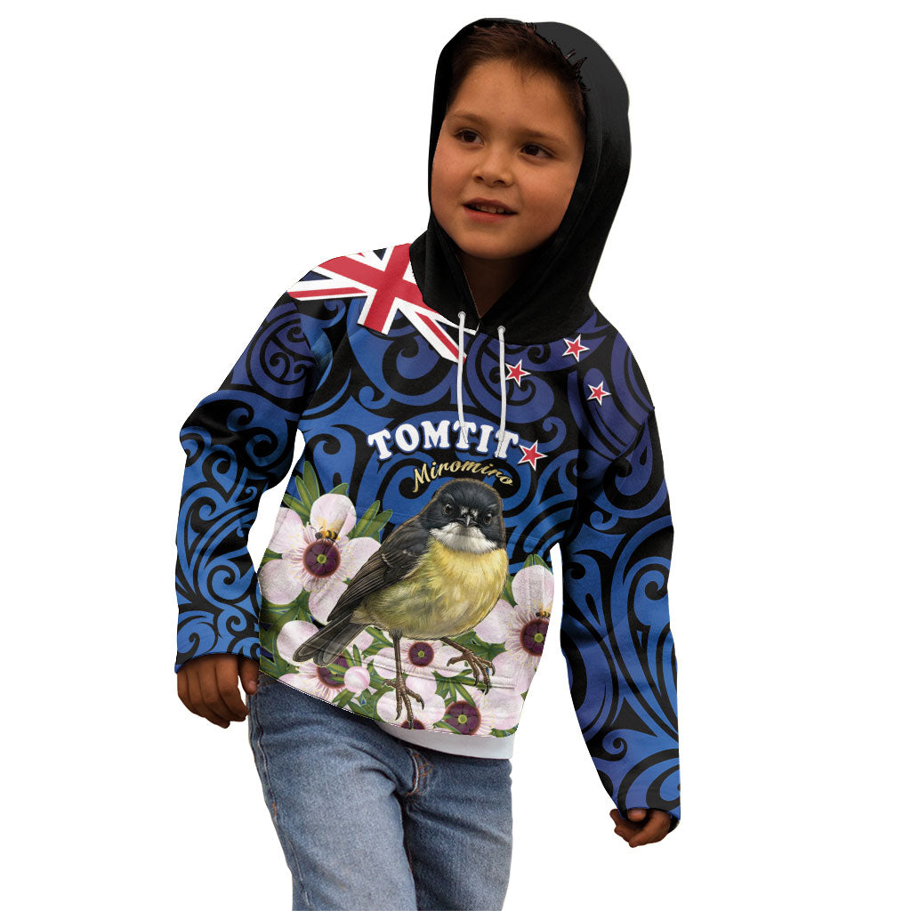 Tomtit New Zealand Personalised Kid Hoodie Miromiro Manuka Flower Maori Pattern LT22 - Polynesian Pride