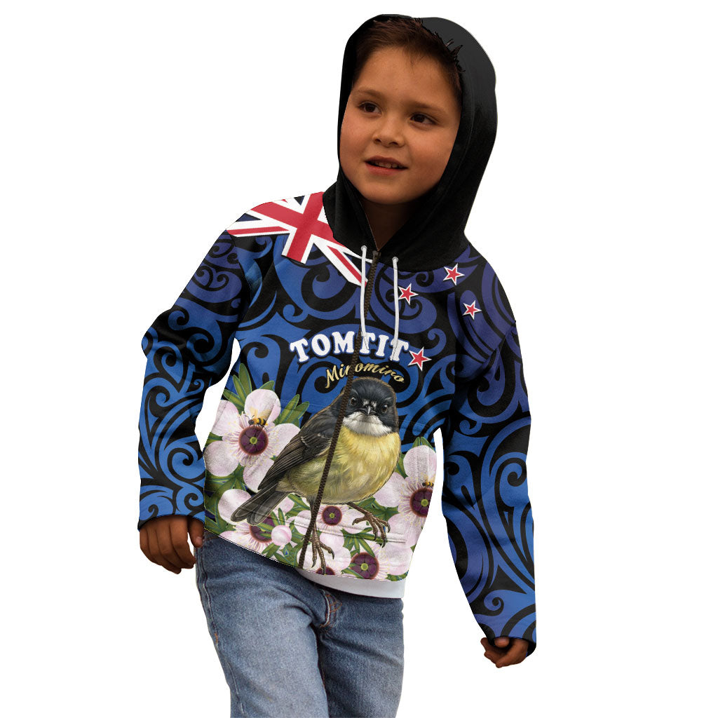 Tomtit New Zealand Personalised Kid Hoodie Miromiro Manuka Flower Maori Pattern LT22 - Polynesian Pride