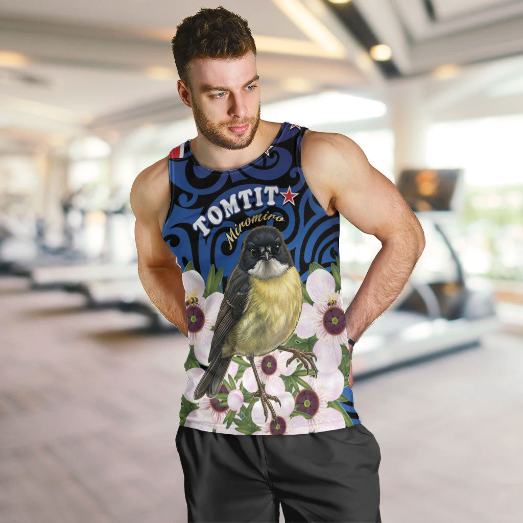 Tomtit New Zealand Personalised Men Tank Top Miromiro Manuka Flower Maori Pattern LT22 Blue - Polynesian Pride