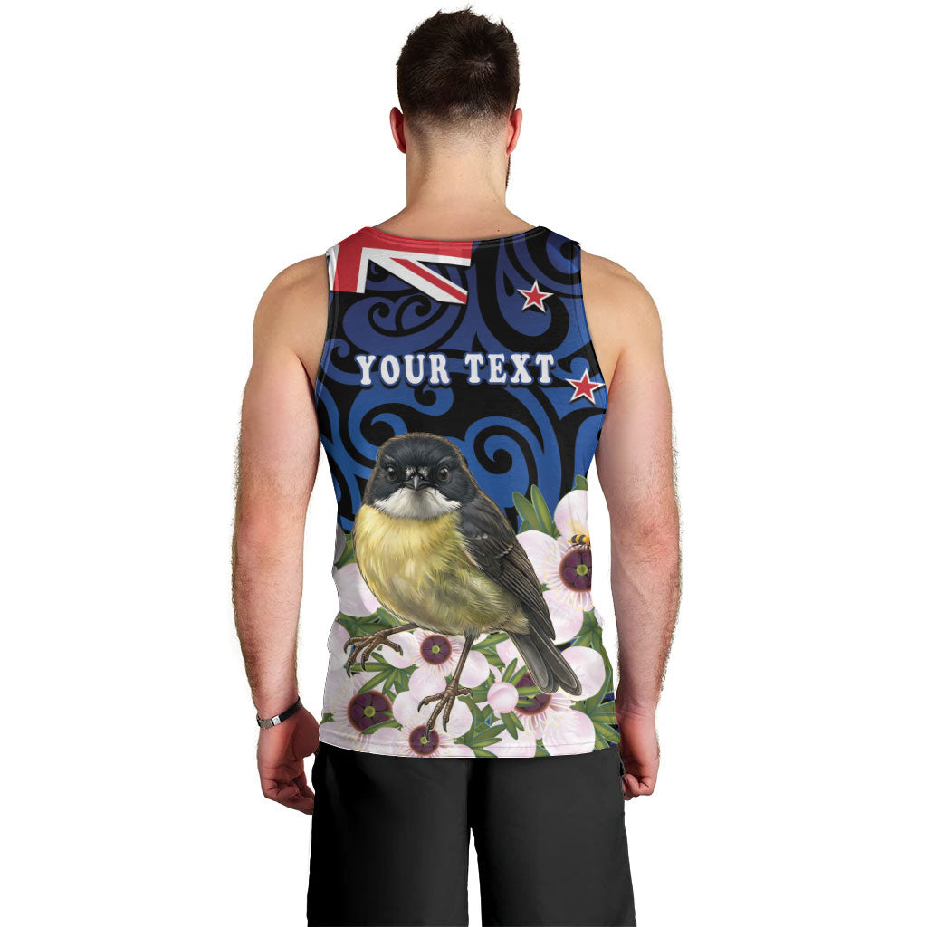 Tomtit New Zealand Personalised Men Tank Top Miromiro Manuka Flower Maori Pattern LT22 - Polynesian Pride