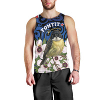 Tomtit New Zealand Personalised Men Tank Top Miromiro Manuka Flower Maori Pattern LT22 - Polynesian Pride