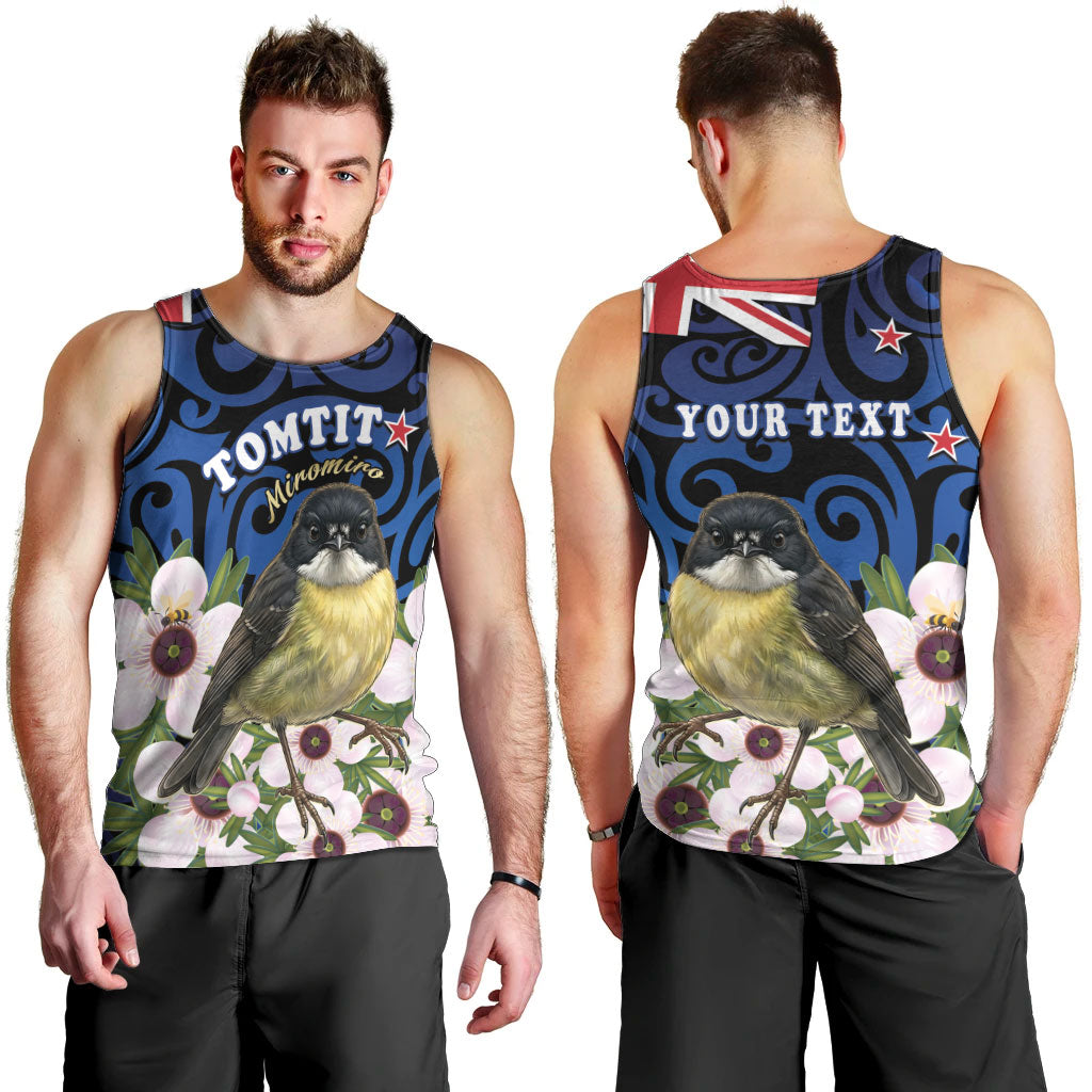 Tomtit New Zealand Personalised Men Tank Top Miromiro Manuka Flower Maori Pattern LT22 - Polynesian Pride
