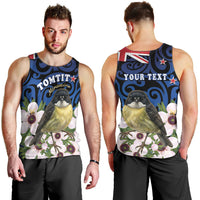 Tomtit New Zealand Personalised Men Tank Top Miromiro Manuka Flower Maori Pattern LT22 - Polynesian Pride