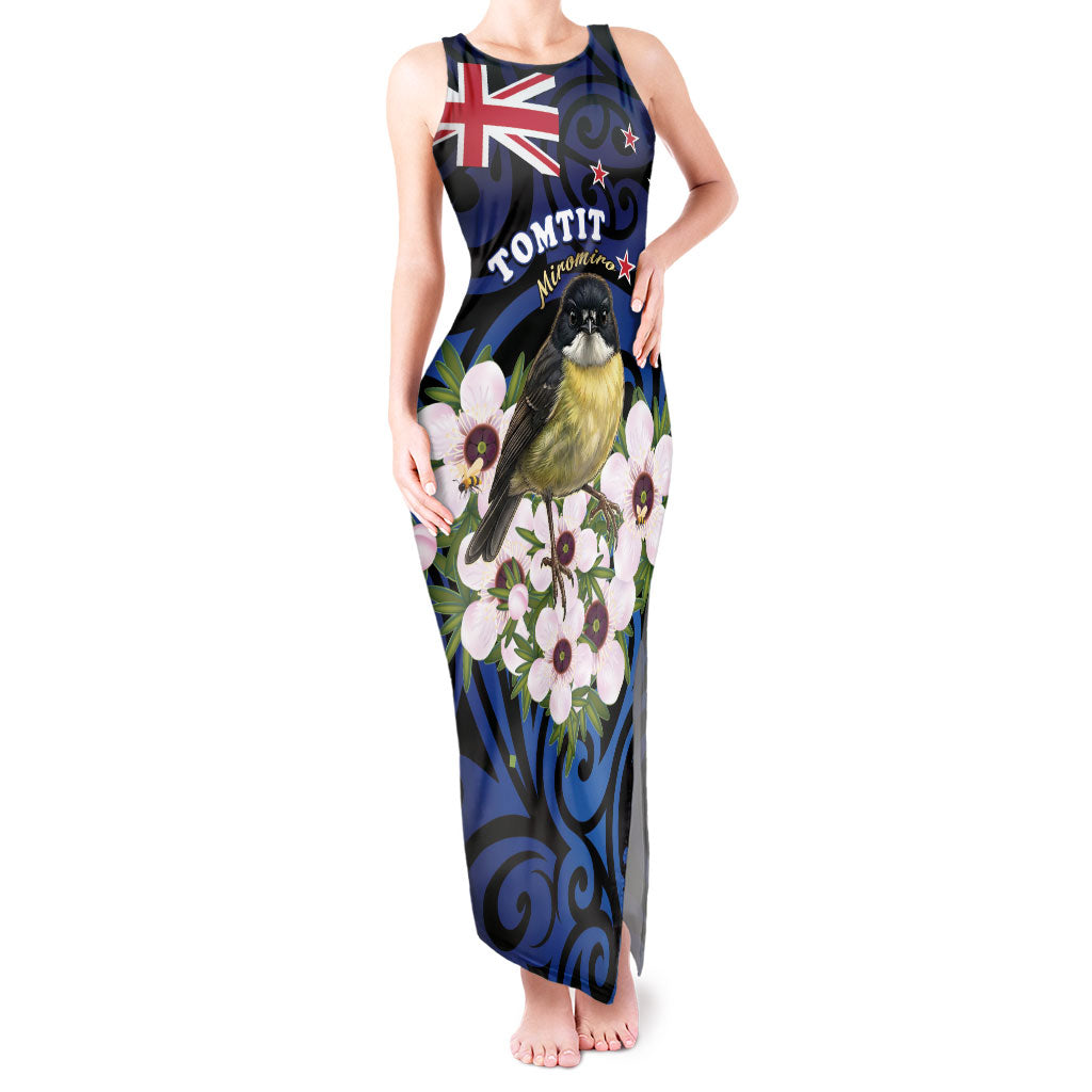 Tomtit New Zealand Personalised Tank Maxi Dress Miromiro Manuka Flower Maori Pattern