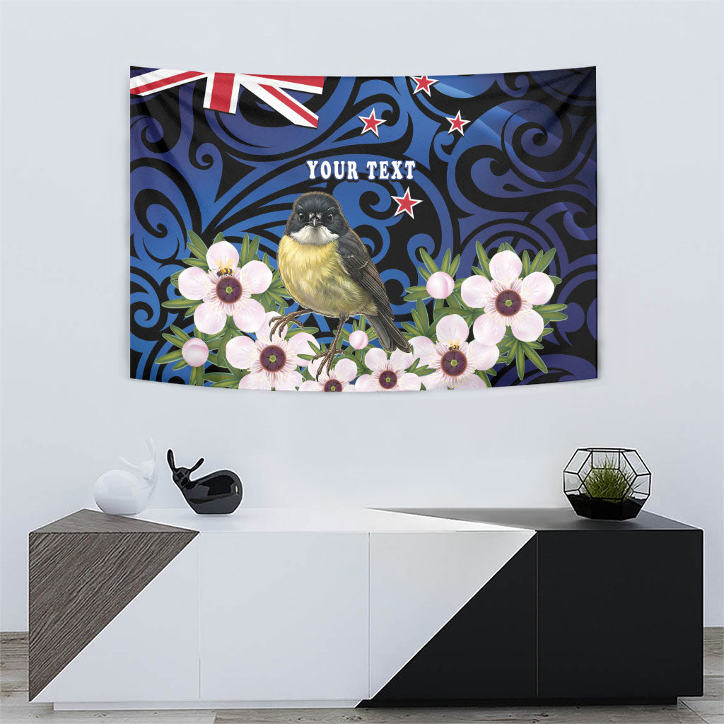 Tomtit New Zealand Personalised Tapestry Miromiro Manuka Flower Maori Pattern