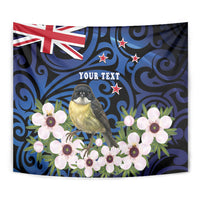 Tomtit New Zealand Personalised Tapestry Miromiro Manuka Flower Maori Pattern