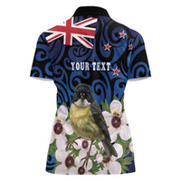 Tomtit New Zealand Personalised Women Polo Shirt Miromiro Manuka Flower Maori Pattern