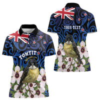 Tomtit New Zealand Personalised Women Polo Shirt Miromiro Manuka Flower Maori Pattern
