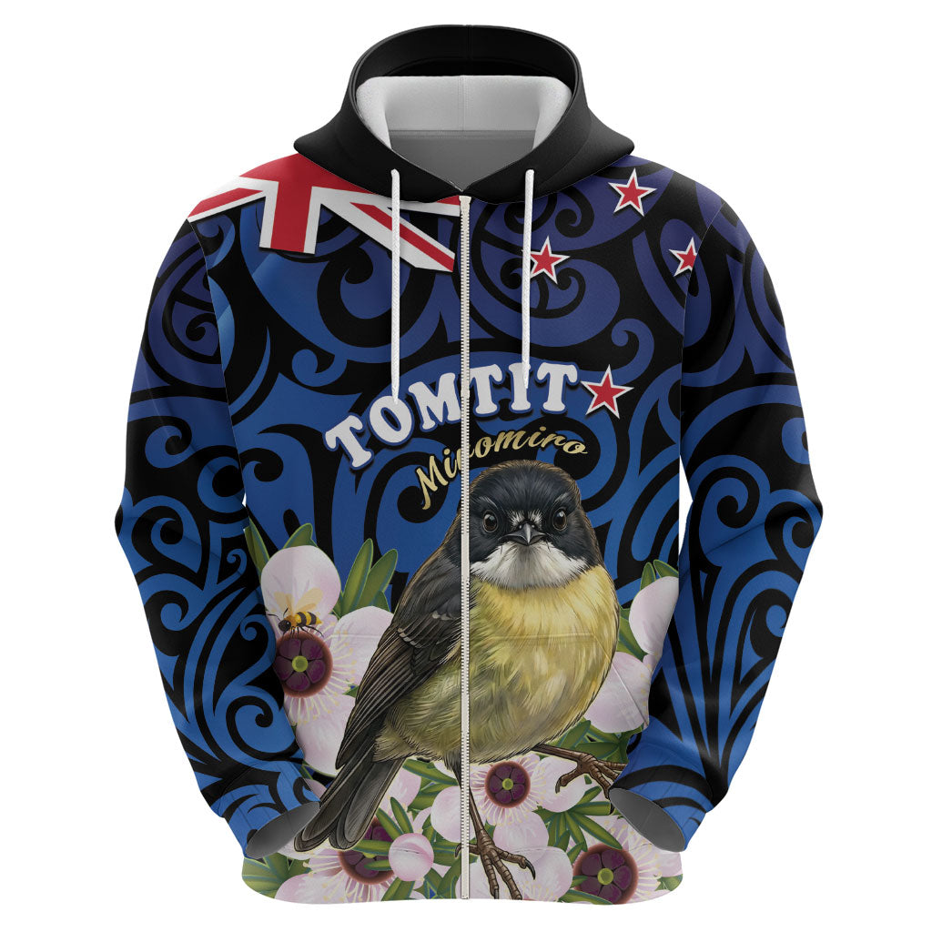 Tomtit New Zealand Personalised Zip Hoodie Miromiro Manuka Flower Maori Pattern LT22 - Polynesian Pride