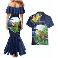 Kakapo New Zealand Personalised Couples Matching Mermaid Dress and Hawaiian Shirt Kowhai Flower Silver Fern Maori Pattern