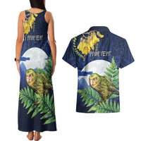 Kakapo New Zealand Personalised Couples Matching Tank Maxi Dress and Hawaiian Shirt Kowhai Flower Silver Fern Maori Pattern