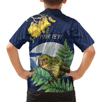 Kakapo New Zealand Personalised Family Matching Long Sleeve Bodycon Dress and Hawaiian Shirt Kowhai Flower Silver Fern Maori Pattern