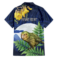 Kakapo New Zealand Personalised Family Matching Off The Shoulder Long Sleeve Dress and Hawaiian Shirt Kowhai Flower Silver Fern Maori Pattern