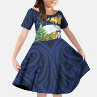 Kakapo New Zealand Personalised Family Matching Short Sleeve Bodycon Dress and Hawaiian Shirt Kowhai Flower Silver Fern Maori Pattern