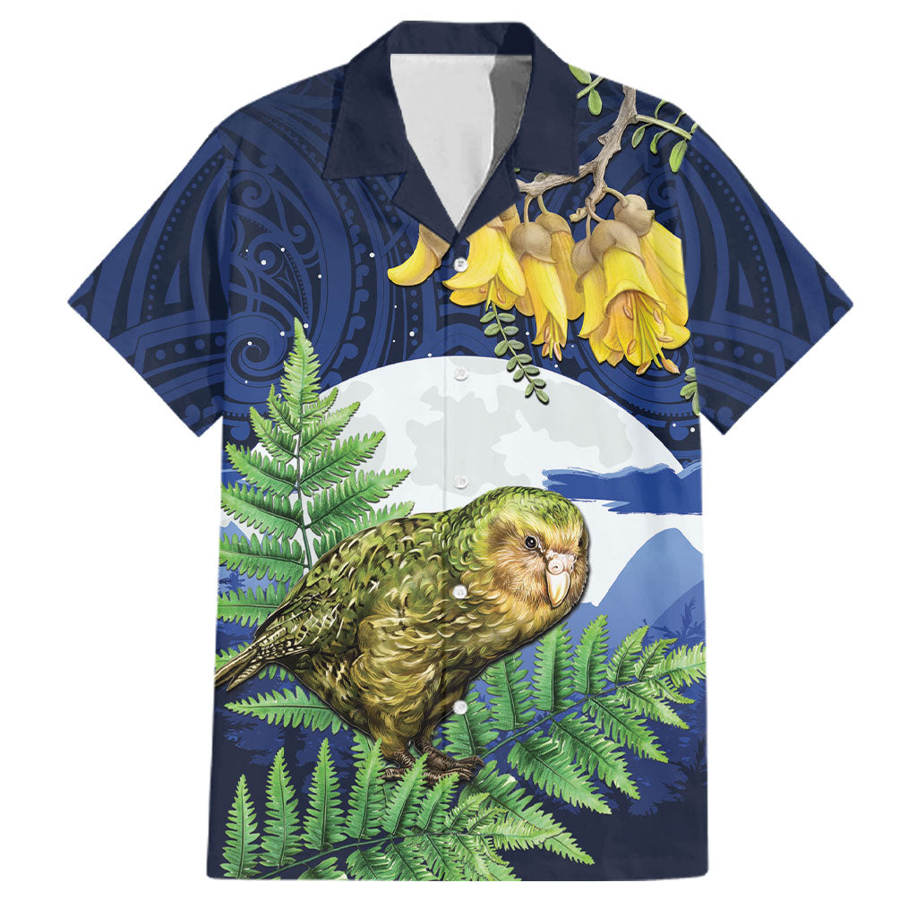 Kakapo New Zealand Personalised Family Matching Short Sleeve Bodycon Dress and Hawaiian Shirt Kowhai Flower Silver Fern Maori Pattern