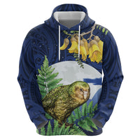 Kakapo New Zealand Personalised Hoodie Kowhai Flower Silver Fern Maori Pattern