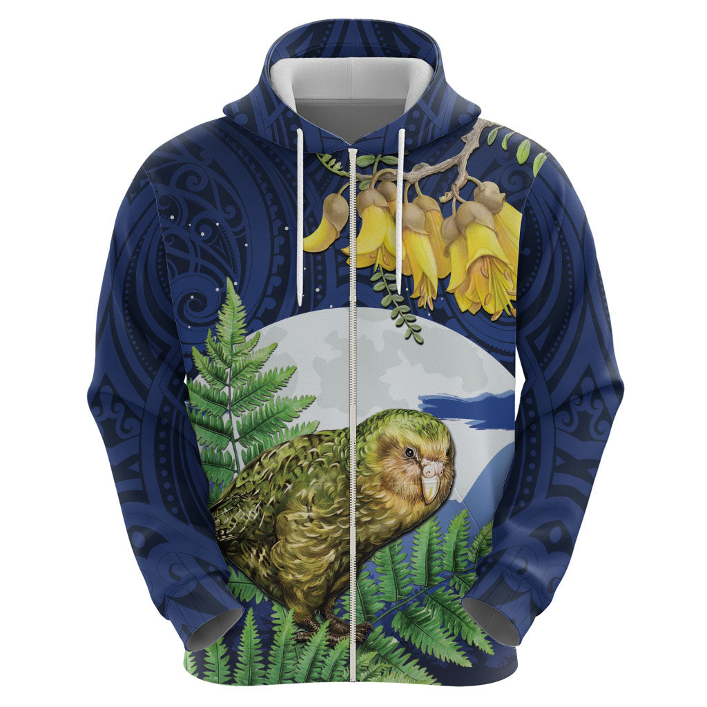 Kakapo New Zealand Personalised Hoodie Kowhai Flower Silver Fern Maori Pattern