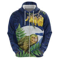 Kakapo New Zealand Personalised Hoodie Kowhai Flower Silver Fern Maori Pattern