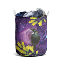 New Zealand Tui Bird Matariki Laundry Basket Kowhai Flower Silver Fern Galaxy Maori Pattern LT22 - Polynesian Pride