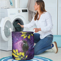 New Zealand Tui Bird Matariki Laundry Basket Kowhai Flower Silver Fern Galaxy Maori Pattern LT22 - Polynesian Pride