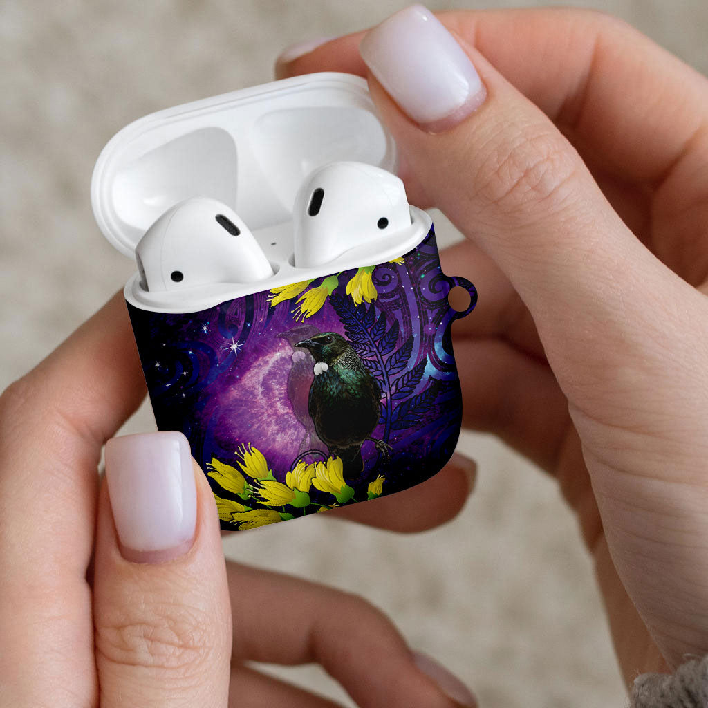 New Zealand Tui Bird Matariki AirPods Case Kowhai Flower Silver Fern Galaxy Maori Pattern LT22 - Polynesian Pride