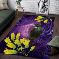 New Zealand Tui Bird Matariki Area Rug Kowhai Flower Silver Fern Galaxy Maori Pattern LT22 Purple - Polynesian Pride