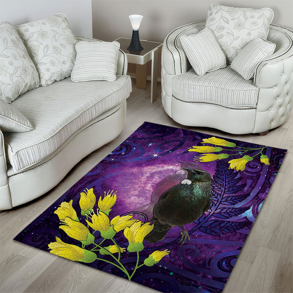 New Zealand Tui Bird Matariki Area Rug Kowhai Flower Silver Fern Galaxy Maori Pattern LT22 - Polynesian Pride