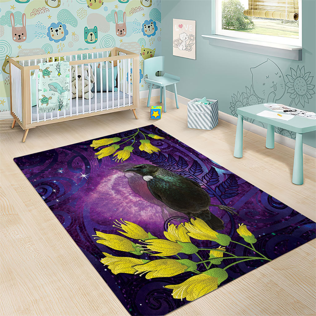 New Zealand Tui Bird Matariki Area Rug Kowhai Flower Silver Fern Galaxy Maori Pattern LT22 - Polynesian Pride