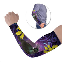 New Zealand Tui Bird Matariki Arm Sleeves Kowhai Flower Silver Fern Galaxy Maori Pattern LT22 Set of 2 Purple - Polynesian Pride