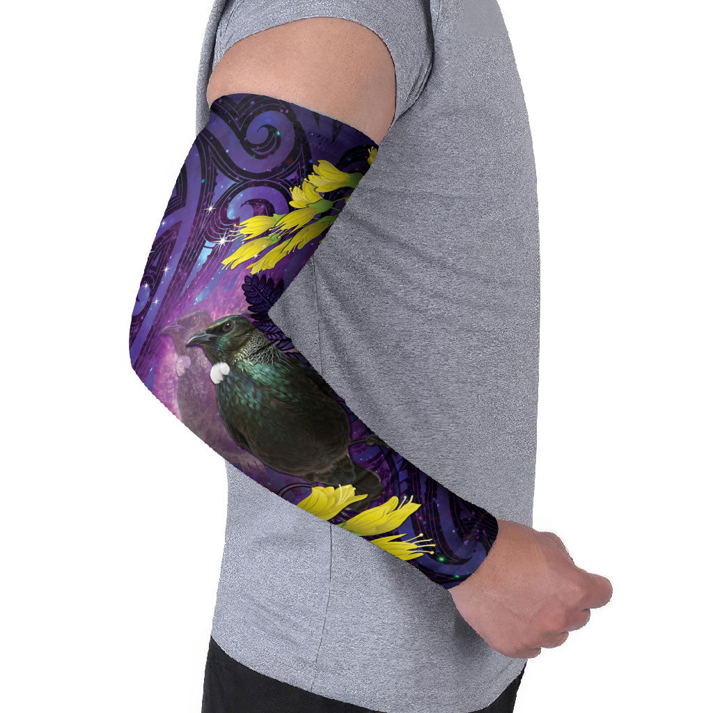 New Zealand Tui Bird Matariki Arm Sleeves Kowhai Flower Silver Fern Galaxy Maori Pattern LT22 - Polynesian Pride