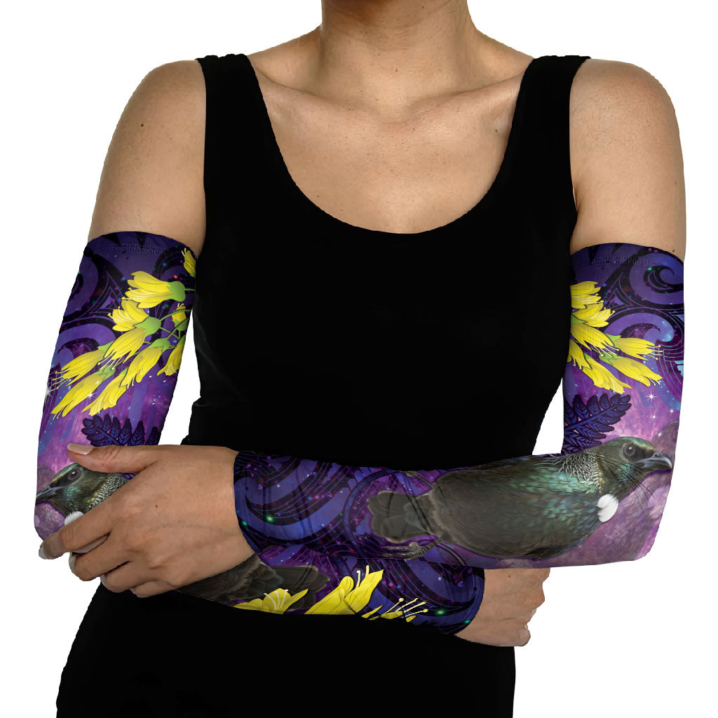 New Zealand Tui Bird Matariki Arm Sleeves Kowhai Flower Silver Fern Galaxy Maori Pattern LT22 - Polynesian Pride