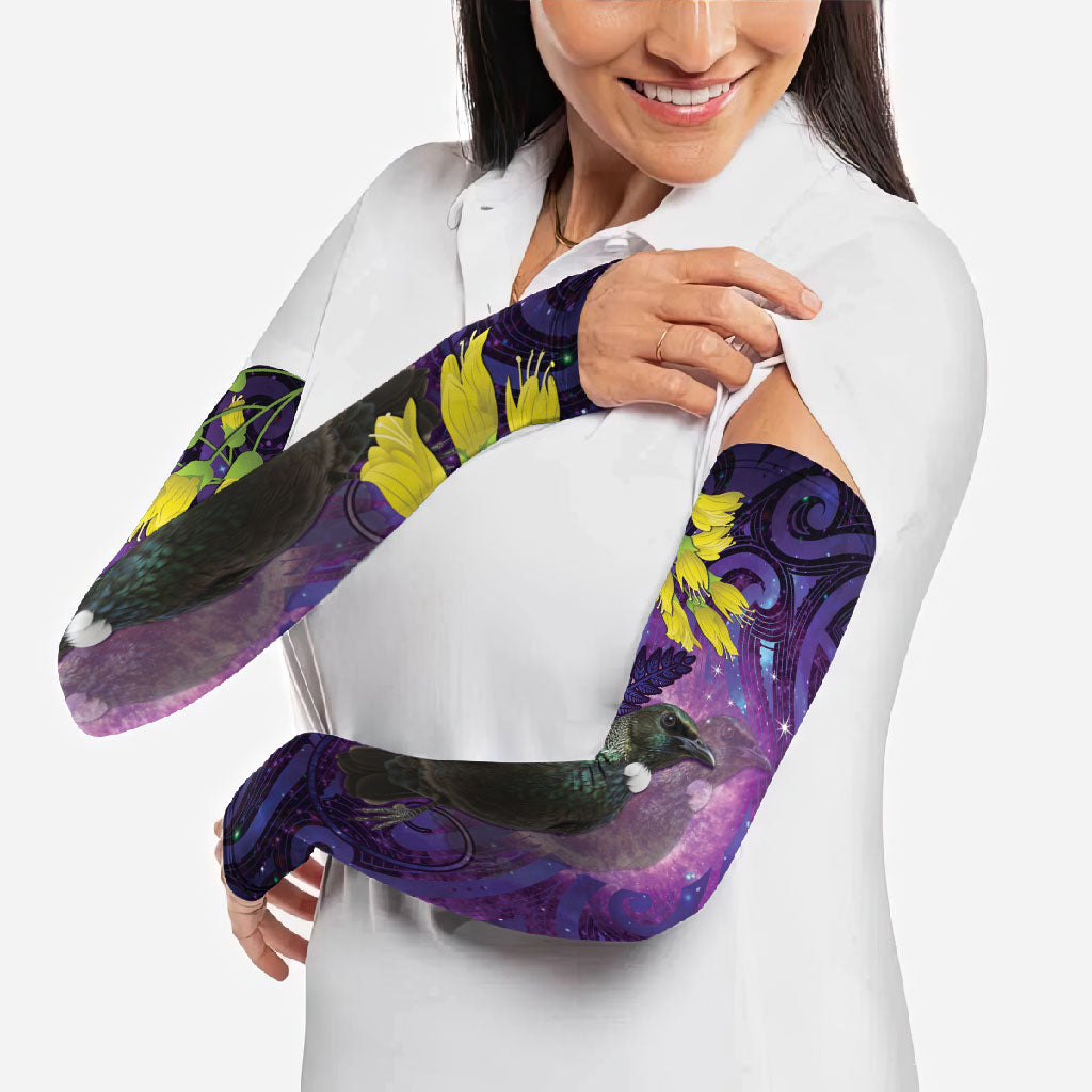 New Zealand Tui Bird Matariki Arm Sleeves Kowhai Flower Silver Fern Galaxy Maori Pattern LT22 - Polynesian Pride