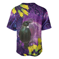 New Zealand Tui Bird Matariki Baseball Jersey Kowhai Flower Silver Fern Galaxy Maori Pattern LT22 - Polynesian Pride