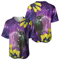 New Zealand Tui Bird Matariki Baseball Jersey Kowhai Flower Silver Fern Galaxy Maori Pattern LT22 - Polynesian Pride
