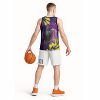 New Zealand Tui Bird Matariki Basketball Jersey Kowhai Flower Silver Fern Galaxy Maori Pattern LT22 - Polynesian Pride