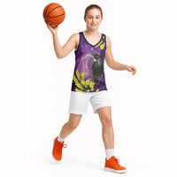 New Zealand Tui Bird Matariki Basketball Jersey Kowhai Flower Silver Fern Galaxy Maori Pattern LT22 - Polynesian Pride