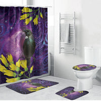 New Zealand Tui Bird Matariki Bathroom Set Kowhai Flower Silver Fern Galaxy Maori Pattern LT22 Bathroom Set (4 pcs) Purple - Polynesian Pride
