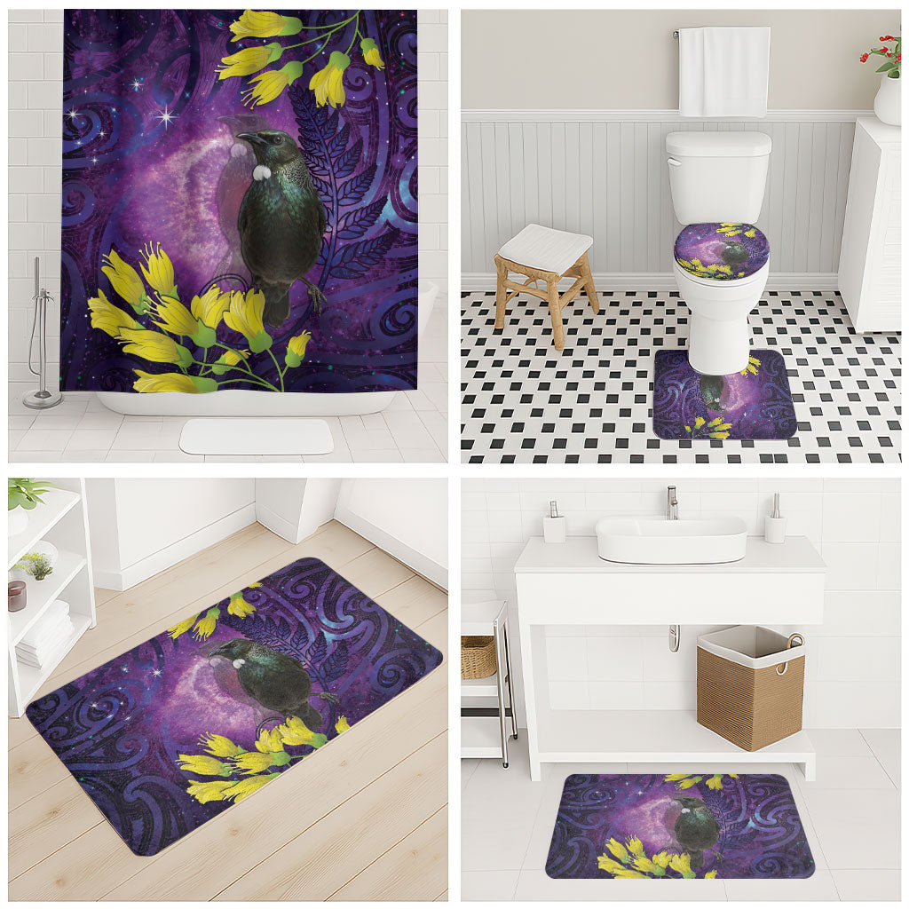 New Zealand Tui Bird Matariki Bathroom Set Kowhai Flower Silver Fern Galaxy Maori Pattern LT22 - Polynesian Pride