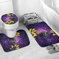 New Zealand Tui Bird Matariki Bathroom Set Kowhai Flower Silver Fern Galaxy Maori Pattern LT22 Mat Set Only (3 pcs) One Size Purple - Polynesian Pride