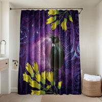 New Zealand Tui Bird Matariki Bathroom Set Kowhai Flower Silver Fern Galaxy Maori Pattern LT22 Shower Curtain Only Purple - Polynesian Pride